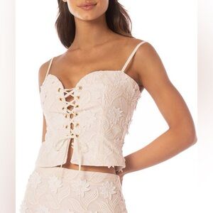 Frosted Lace Appliqué Crop Cotton Blend Cover-Up Top XS